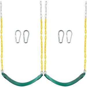 Swing 2 Pack Swings for Swing Set Outdoor Swing for Kids with 66" Chains Carabiners Yellow Plastic Coating, Fits for Backyard Playground Protective Hands,Green