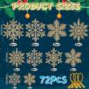 3 x 72Pcs Snowflakes Christmas Tree Decorations - Champagne Gold Christmas Tree Ornaments Hanging Glitter Snowflakes for Christmas Tree Winter Party Wall Ceiling Window Decorations