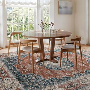 Washable 10x14 Area Rug - Large Rug for Living Room Stain Resistant Low Pile Carpet Vintage Oriental Rug for Bedroom with Non Slip Backing Home Decor Floor Decor Mat (10x14 Brick/Blue)
