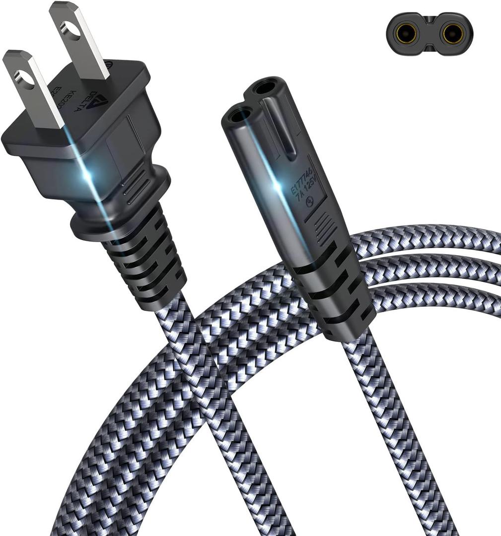 Power Cord, 10FT/3M Goalfish AC Power Cable 7A 125V TV Power Cord 18AWG 2 Prong Power Cable Replacement for PlayStation, PS5, PS4, PS3, Game Console, Speaker, Monitor, HDTV, 4K TV, Printer, DV Camera (Grey)