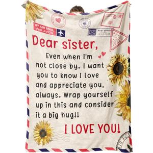 Niyewsor Sister Birthday Gifts, Sister Gifts Blanket, Sisters Gift from Sis, Present for Sisters on Mothers Day, Christmas, Dear Sis Airmail Throw Blanket, 60" * 50"