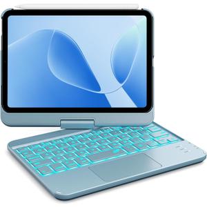 GreenLaw Keyboard Case for iPad mini 7(2024) & Mini 6 (2021) 8.3", Smart Touchpad, 7 Color Backlit, Type-C Rechargeable, 360 Rotate Keyboard Case for iPad mini 7th/6th Generation, Pearlescent Blue