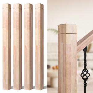 3.5" x 47" Rubber Wood Stair Newel Post with a Single Groove Notched Newel Wood Balusters for Staircase Indoor and Outdoor Railing Newels for Stair Handrails (4)