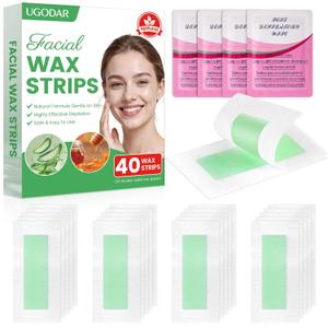 40PCS Facial Wax Strips for Women, Hypoallergenic Natural Face Wax Strips, Gentle Facial Hair Removal with 4 Calming Oil Wipes, Eyebrow Wax Strips for All Skin Types