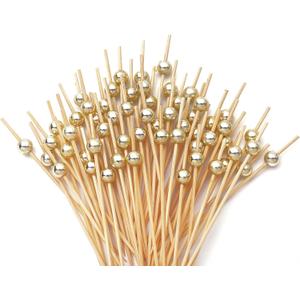 Cocktail Picks for Appetizers, Toothpicks for Appetizers, 200PCS Gold Cocktail Toothpicks for Drinks Fruit, Decorative Bamboo Skewers for Appetizer Charcuterie Food Sticks