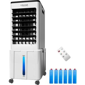 Lifecreek Portable Air Conditioner, 3-IN-1 Evaporative Air Cooler w/3.2Gal Tank, 4 Modes & 3 Speeds, 12H Timer, 6 Ice Packs, Remote Control, Windowless Swamp Cooler for Bedroom,Home-White