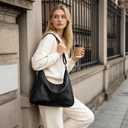 Hobo Tote Bags for Women, Casual Slouchy Shoulder Bag Crossbody Purse, Ultra Soft Foldable Vegan Leather Handbag(12.99"×5.12"×9.06")