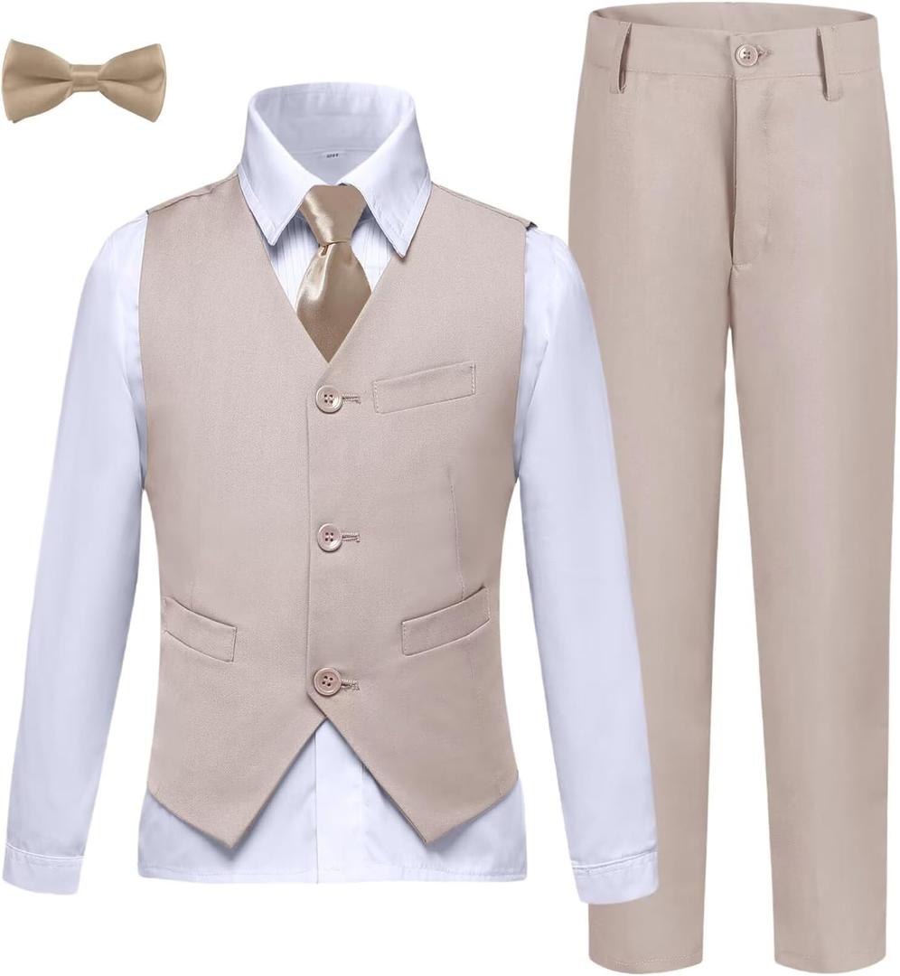 Boys Suits Slim Fit Toddler Tuxedo Suit Set for Teen Boys Communion Dress Clothes Kids Wedding Ring Bearer Outfit (4T, Light Champagne)