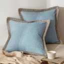 MIULEE Pack of 2 Decorative Throw Pillow Covers Modern Farmhouse Outdoor Summer Pillow Covers Neutral Linen Burlap Pillowcases Cushions for Couch Bed Living Room Sofa, Light Blue 18 x 18 inches