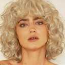 Kaneles Short Blonde Curly Wigs for Women Shoulder Length Naturel Hair Wigs Natural Looking Bob Wig with Bangs Cosplay Daily Party Use(Blonde)