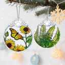 2 x Butterfly & Sunflower Stained Glass Ornament, Christmas Ornaments, Christmas Tree Decorations, Holiday Decor, Holiday Present, Butterfly Themed Gifts, Gift Ideas & Xmas Gifts