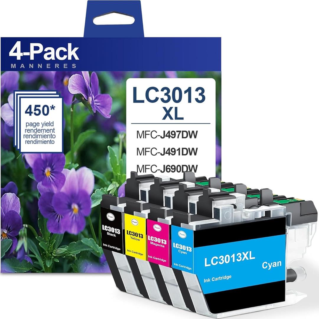LC3013 XL Ink Cartridges High Yield (4-Pack) Black/Cyan/Magenta/Yellow - Compatible Ink Cartridge Replacement for Brother Printer MFC-J491DW MFC-J497DW MFC-J690DW MFC-J895DW