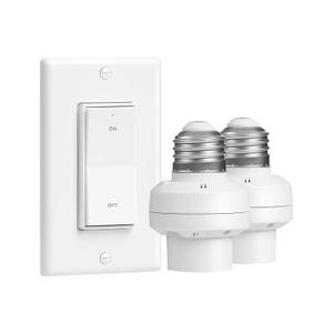 Remote Control Light Bulb Socket, Decorator Rocker Wall Switch, 200FT Range Wireless Light Switch for Pull Chain Light Fixture, E26 E27 Base, No Wiring Needed (1 Wall Switch and 2 Sockets)