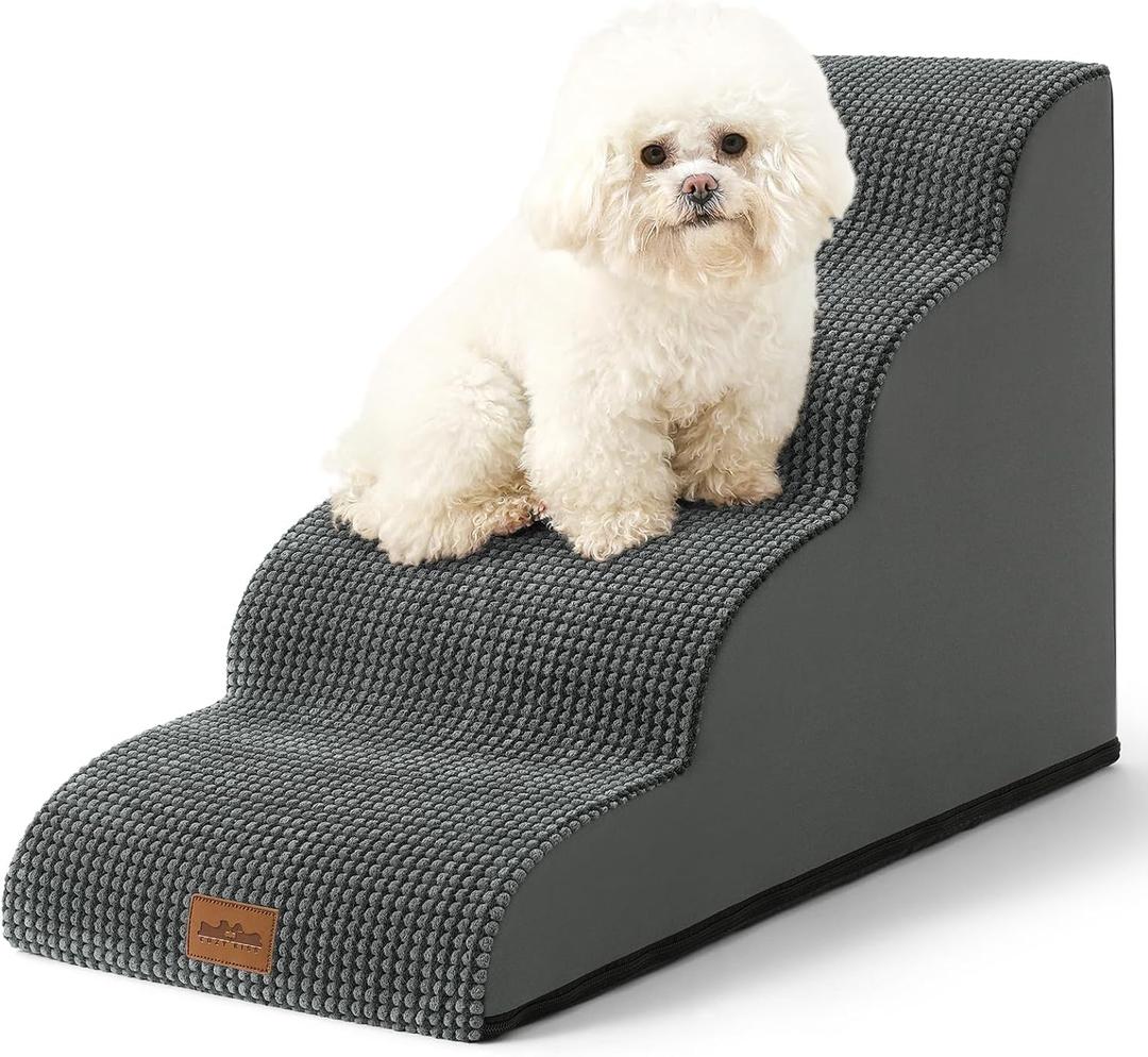 Dog Stairs for Small Dogs 19.7" H, Curved Dog Step for Puppy, Older or Cat, Medium Pet Ramp for Sofa, Couch or Bed, Ladder with High Density Foam, 15.7x28.3x19.7 inch, 4 Step, Dark Grey (15.7x28.3x19.7in)