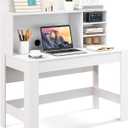 Giantex White Desk with Hutch, Home Office Desk with Bookshelf, Computer Workstation PC Laptop Table with Anti-Toppling Device & Cable Hole, Modern Study Writing Desk for Small Spaces, Bedroom