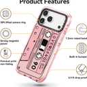 for iPhone 17 Pro Case Cute - Compatible with Magsafe - Military-Grade 20 ft Drop Protection Shockproof Phone Case - Funny Cassette Tape Design (6.9") Glitter Pink
