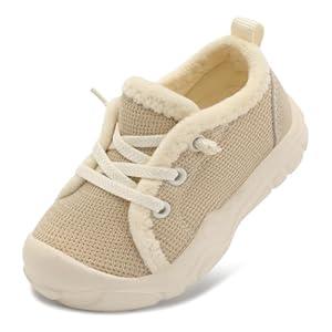 FEETCITY Toddler Shoes Boys Girls Sneakers Infant Slip on Shoes Toddler Walking Shoes Breathable Running Sneakers 4 Size Beige