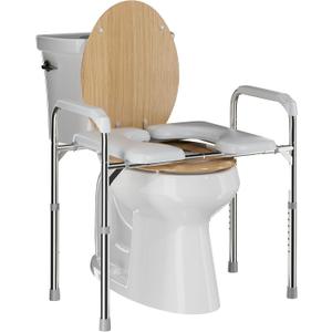 Raised Toilet Seat with Handles, Heavy Duty Toilet Seat Riser for Seniors with Height Adjustable, up to 450lbs, Toilet Chair for Elderly, Pregnant and Handicap, Fit Any Toilet, White