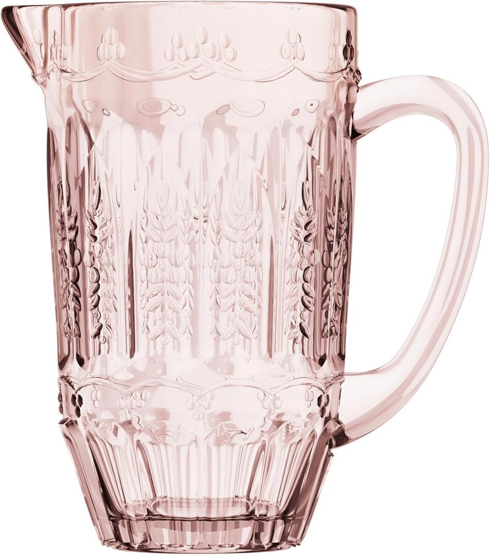 Elle Decor Vintage Glass Pitcher | Water Carafe Jug for Iced Tea, Homemade Milk, Juice, and Beverages | Glass Carafe for Mimosa Bar | Sangria Pitchers | 43.9 OZ.