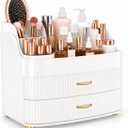 Makeup Organizer for Countertop Vanity Skincare Storage for Perfume Lipstick Bathroom Dresser Desk with Drawers And Brush Holder (White)