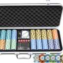 HAN'S DELTA Monte Carlo Poker Club Chip Set 14 Gram for Texas Hold'em, Blackjack, Casino Gambling with Black ABS Case, Cards, Dealer Button (Choose 300 or 500 Chips Set)
