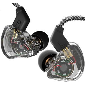 CCZ Yinyoo Melody in Ear Monitors Earphones Headphones Wired Earbuds without Microphone IEM HIFI Bass with 1DD 1BA, Ear fins, 4N OFC Cable for Musicians, Singer, on Stage, Studio (no mic, clear black)