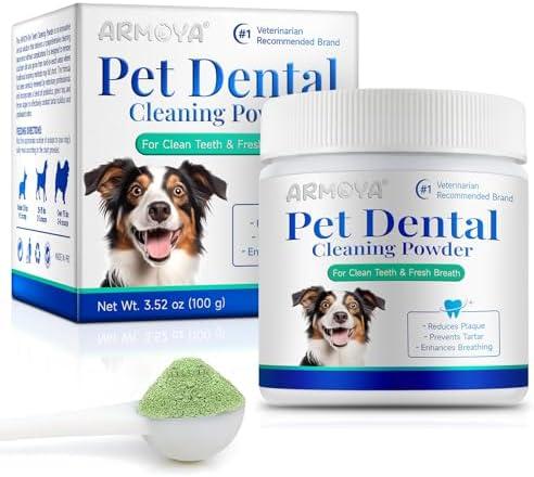 ARMOYA Dog Dental Powder - Teeth Cleaning Powder for Dogs - Dental Powder for Dogs - Dog Dental Care - Plaque & Bad Breath Off Powder Dog - Dental Care Supplies for Small - Medium - Large Dogs