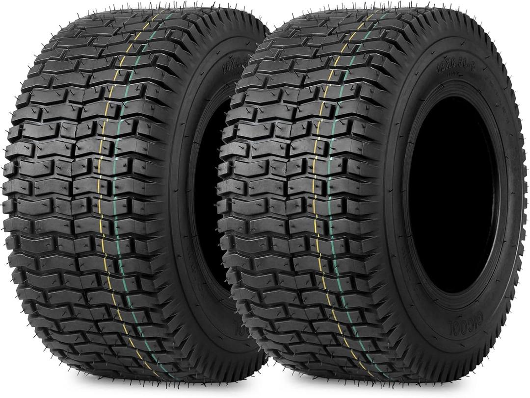 GICOOL (2 Pack) 16x6.50-8 Lawnmower Tubeless Tire, 16x6.5-8 for Tractor Riding Lawn Mowers, 4 Ply, Turf-V Pattern
