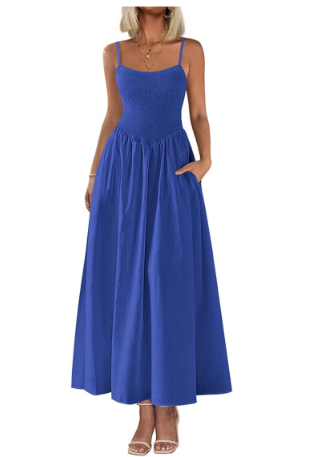 PRETTYGARDEN Women's Smocked Maxi Dresses 2025 Summer Beach Sundress Casual Spaghetti Strap Swing A Line Long Flowy Dress