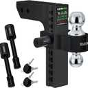 Rhino USA Adjustable Trailer Hitch (Fits 2-Inch Receiver)-Heavy Duty Aluminum Tow Hitches with 10-Inch Drop/Rise for Truck (12,500 LBS GTW) - Weatherproof Double Anti-Theft Locking Hitch Pins (Black)