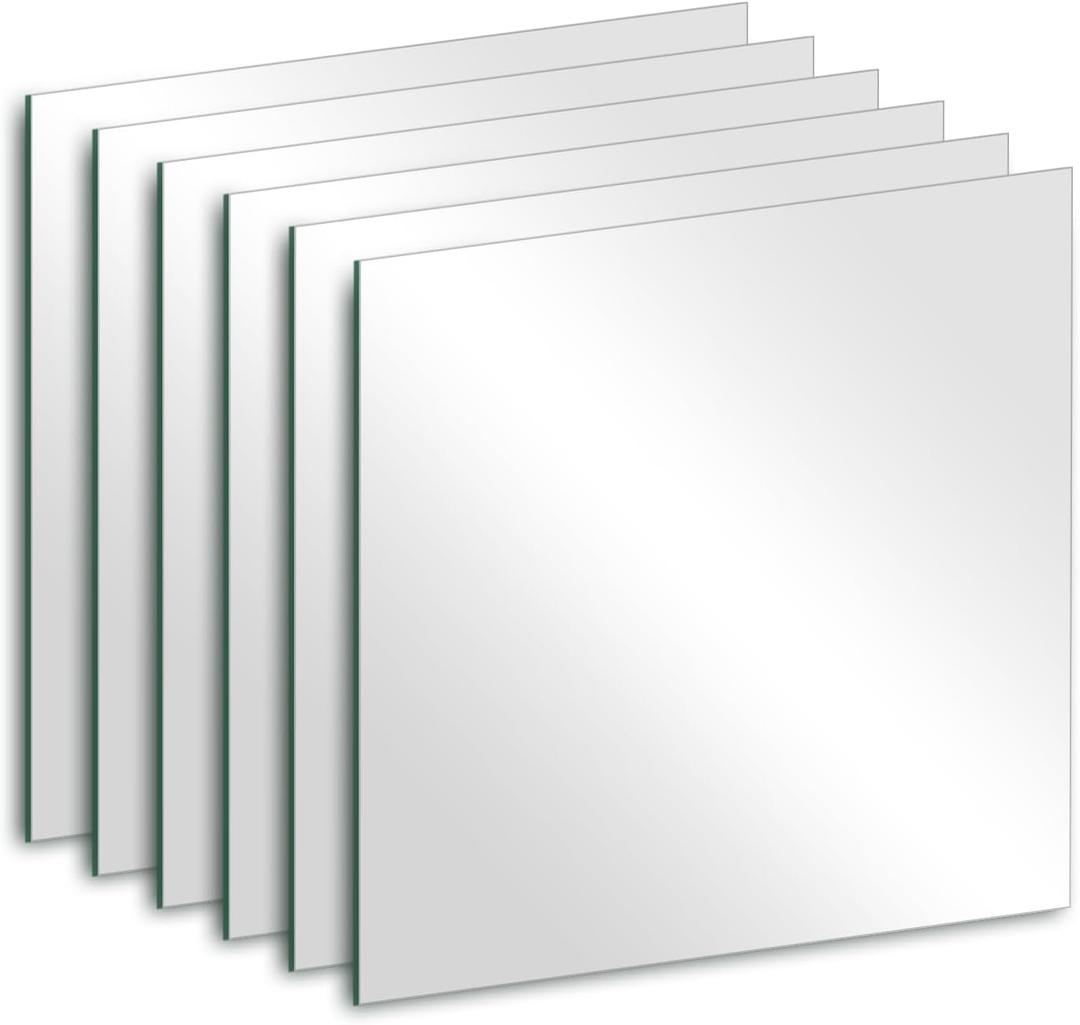 6Pcs Glass Wall Mirror Tiles 6 x 6 x 0.08'' Thick Square Mirror Sheets with Adhesive Stickers for Home Gym, Bedroom, Door, Bathroom, Entryway, Wall Decor