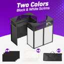 YooKoo Foldable DJ Booth with Two Top Trays, Tool-Free Assembly, DJ Table with White & Black Scrims, Metal Frame DJ Facade, DJ Stand with Cable Hole and Carry Bag, for Parties & Events & Small Studios