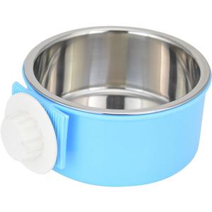 Crate Dog Bowl Removable Stainless Steel Water Food Feeder Bowls Cage Coop Cup for Cat Puppy Bird Pets (Small, Blue)