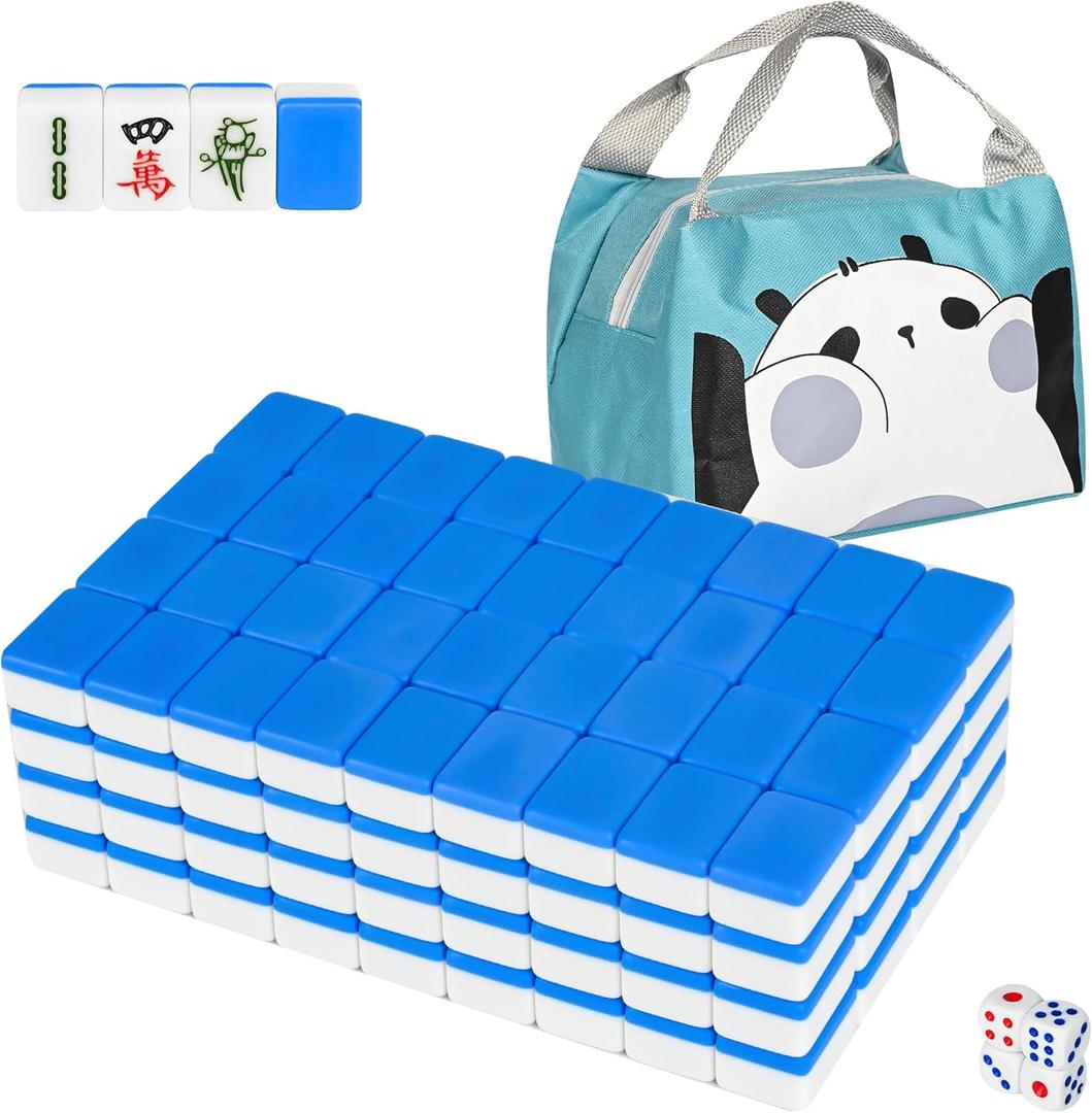 Traditional Mini Chinese Mahjong Game Set 144 Tiles, with Portable Handbag, Tile Size - 2.4 * 1.5 * 1.1 cm (1.0 * 0.6 * 0.5 inches)()
