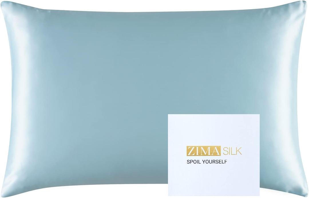 ZIMASILK 25 Momme 100% Pure Mulberry Silk Pillowcase for Hair and Skin Care, Highest Grade 6A Pillow Cases for Women, Long-Lasting Durablity, Gift for Women Men, 1Pc (King 20"x36", Light Blue)