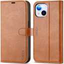 TUCCH Wallet Case for iPhone 13, [RFID Blocking] Card Slots Holder Stand [Shockproof TPU Interior Case] PU Leather Magnetic Protective Flip Cover Compatible with iPhone 13 6.1" 2021, Textured Brown