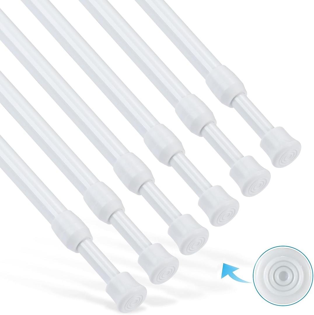 6Pcs Tension Rod, Goowin Tension Curtain Rod, No Drilling Rustproof Spring Small Tension Rod, Adjustable Tension Rods for Closet, Kitchen, Cupboard, Wardrobe, Bookshelf (White, 22-35 inch)