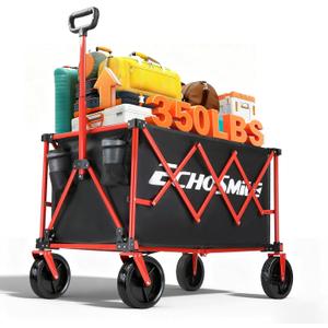 EchoSmile Collapsible Foldable Wagon Cart with 350lbs Weight Capacity, Heavy Duty Folding Utility Sport Wagon with Removeble Wheels for Camping,Grocery,Garden,Beach,Black&Red