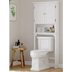UTEX Over The Toilet Storage Cabinet, Over Toilet Bathroom Organizer with Adjustable Shelves and Double Doors, White