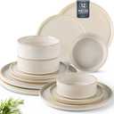 AmorArc Ceramic Dinnerware Sets, Handmade Reactive Glaze Stoneware Plates and Bowls Sets,Highly Chip and Crack Resistant | Dishwasher & Microwave Safe Dishes Set, Service for 4 (12pc) (Vanilla White)