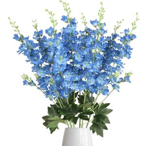 8PCS Delphinium Artificial Flowers 33.5'' Blue Faux Larkspur Flowers Long Stem Artificial Flowers for Tall Vase Home Wedding Garden Table Centerpieces Decor(Blue)
