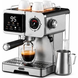 58mm Espresso Machine with Milk Frother, 20 Bar Semi-Automatic Coffee Maker, Visual Pressure Gauge & Touchscreen LCD Display, Professional Home Espresso Machine for Latte & Cappuccino, Silver