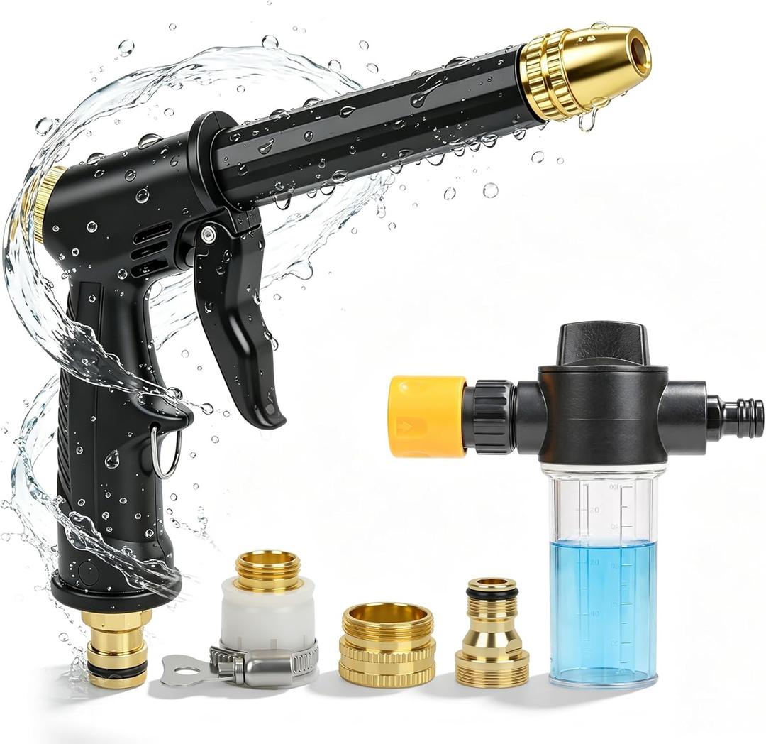 High pressure hose nozzle - Upgraded Garden Hose Sprayer - Car Wash Water Gun with Adjustable Booster Nozzle - power washer hose attachment for Patio Cleaning, Plant Watering & Pet Washing
