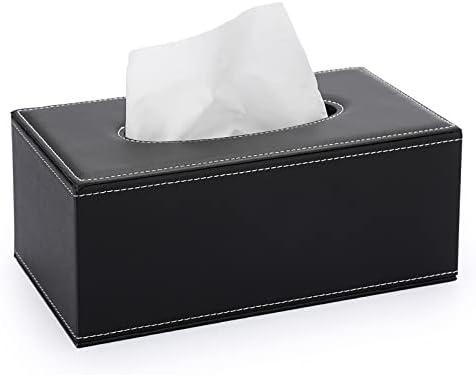 Sumnacon Tissue Box Cover Rectangle Leather Tissue Box Stylish Tissue Box Holder with Magnetic Bottom, Decorative PU Tissue Cover for Bathroom Living Room Bedroom Table Desk Home Office Car, Black