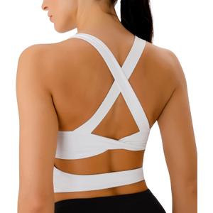 Sports Bras for Women Criss-Cross Back Padded Workout Tank Tops Medium Support Crop Tops for Women (XX-Large, White)