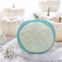 White and Turqoise Coastal Pumpkin Home Decor, Fall Beach Wedding Decoration with Cute Faux Sand Dollar Seashell, 6.75 x 3.25 x 7 inch