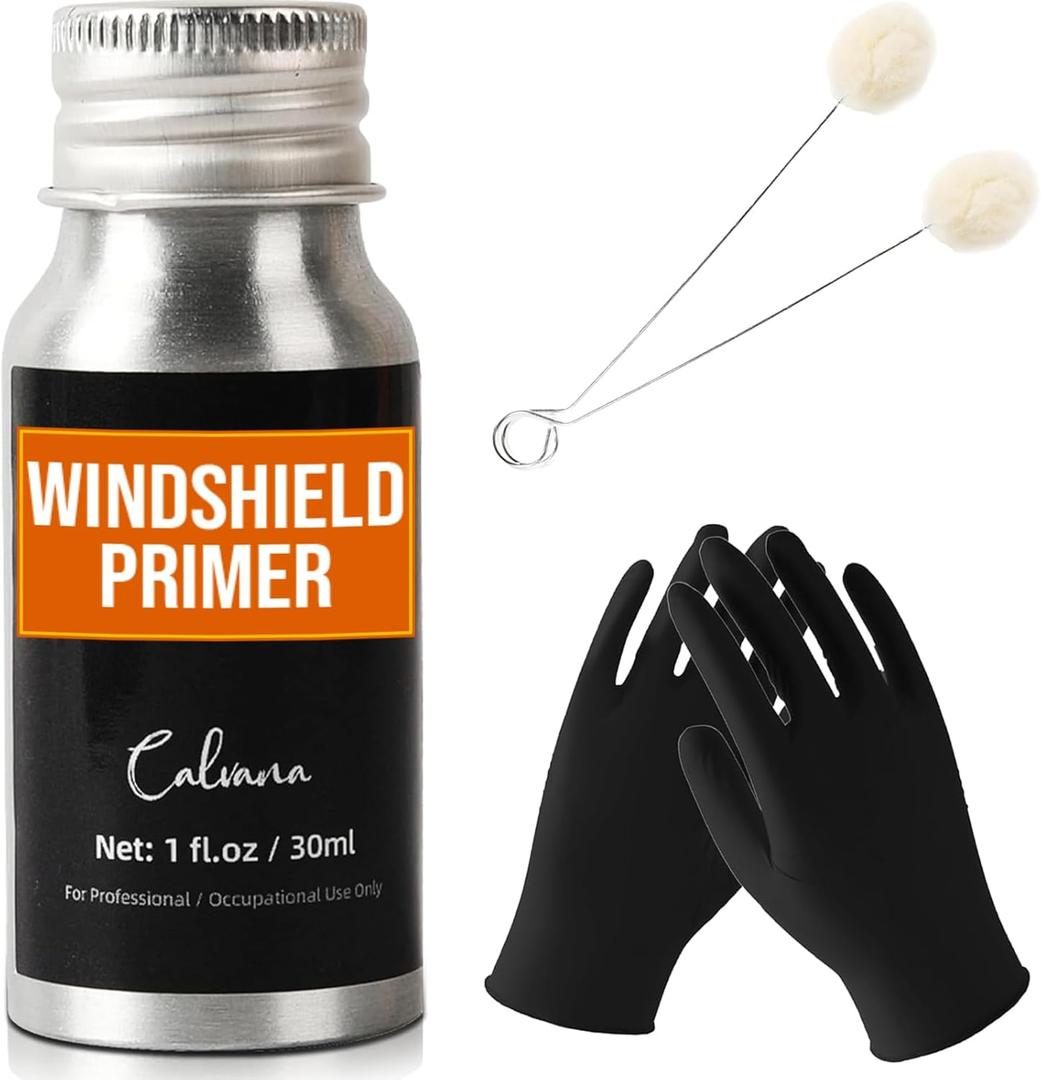 1 fl.oz Windshield Primer, Urethane Primer for Automotive, Promotes Adhesion of Polyurethane Sealants, UV Resistant, Fast Drying, with 1 Pair Gloves, 2 Applicator Sticks, Black