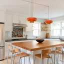 Plug in Pendant Light Fixtures Mid Century Hanging Light with Plug in Cord 3-Layer Metal Shade On/Off Switch Hanging Lamp Orange Plug in Ceiling Light for Living Room Dining Bedroom Kitchen, 13.8 x 8.2 inches