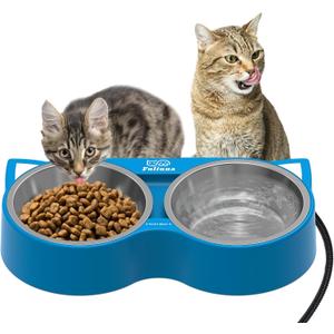 Heated Cat Bowl for Outdoor Cats in Winter, Heated Water Food Bowl with 2 Stainless Steel Bowls 23 OZ Each, Waterproof Heated Pet Bowl for Outside Cat Dog Bird, No More Frozen Food or Water
 Blue