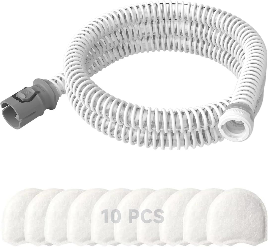 Replacement CPAP Tubing for ResMed AirMini Tube & 10-Pack Airmini Supplies Filters Combo, as Flexible as OEM | Compatible with ResMed Airmini CPAP Machine & P10 Nasal Pillows & N20 & N30 Nasal Masks